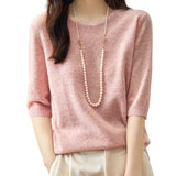 Suéter 100% lã Merino com gola redonda e meia manga