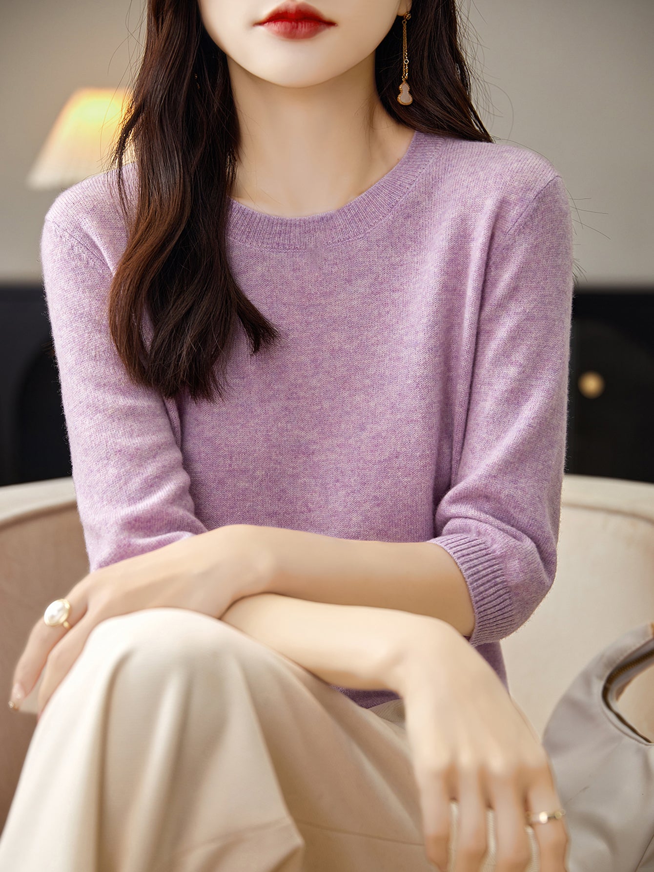 100% Merino Wool Crewneck Half Sleeve Sweater