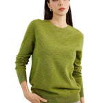 grass green cashmere crew neck sweater in a soft fine-knit finish