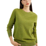 grass green cashmere crew neck sweater in a soft fine-knit finish