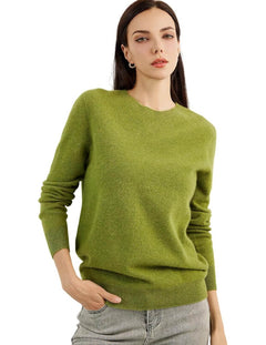 grass green cashmere crew neck sweater in a soft fine-knit finish