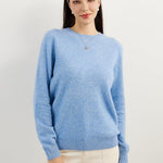 women's blue cashmere crew neck sweater front view
