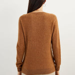 women's caramel cashmere crew neck sweater back view
