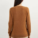 women's caramel cashmere crew neck sweater back view