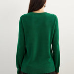 women's green cashmere crew neck sweater back view