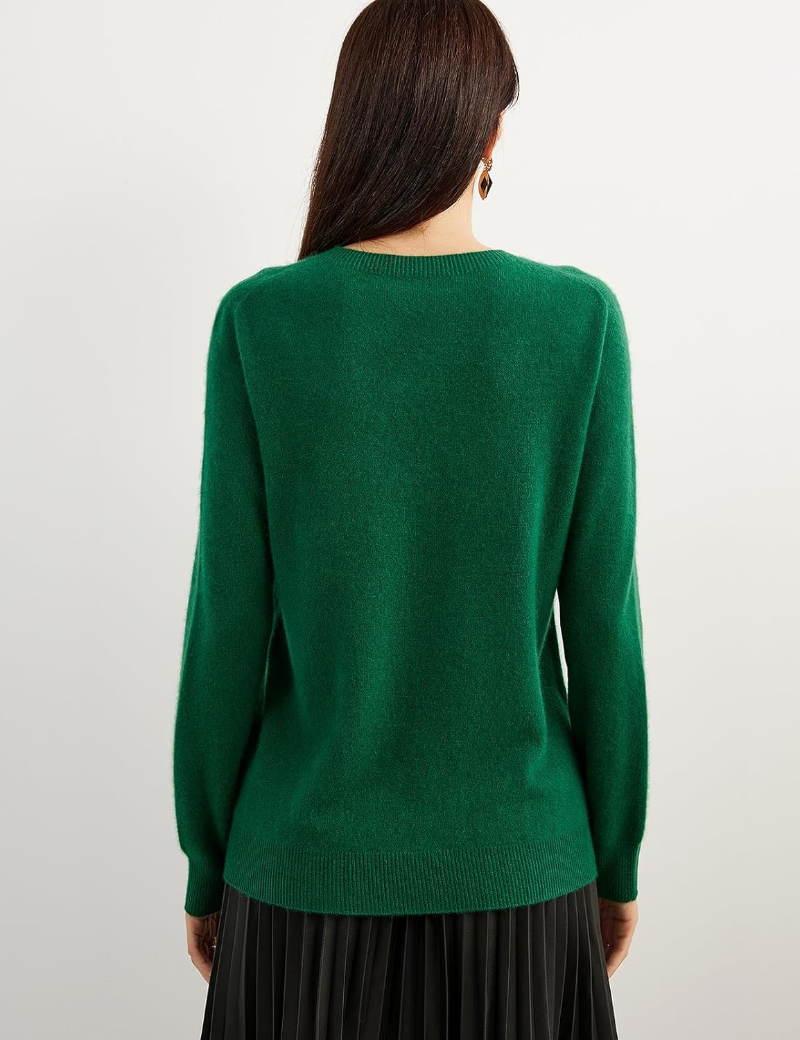 women's green cashmere crew neck sweater back view