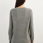 women's grey cashmere crew neck sweater back view
