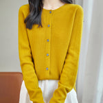 women's maple leaf merino wool crewneck cardigan sweater front view