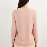 women's pink cashmere crew neck sweater back view