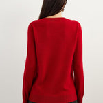 women's red cashmere crew neck sweater back view