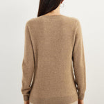 women's tan cashmere crew neck sweater back view