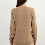 women's tan cashmere crew neck sweater back view
