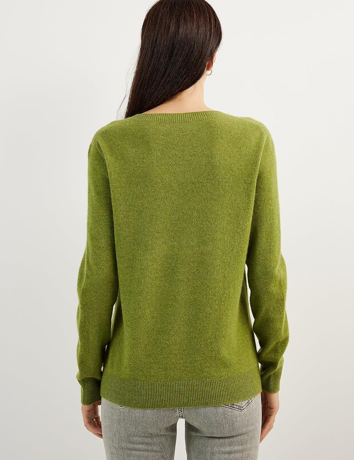 grass green cashmere crew neck sweater back view